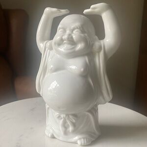 Happy Buddha Statue White Ceramic